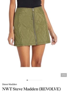 Revolve Olive Quilted Zip-Front Mini Skirt 0